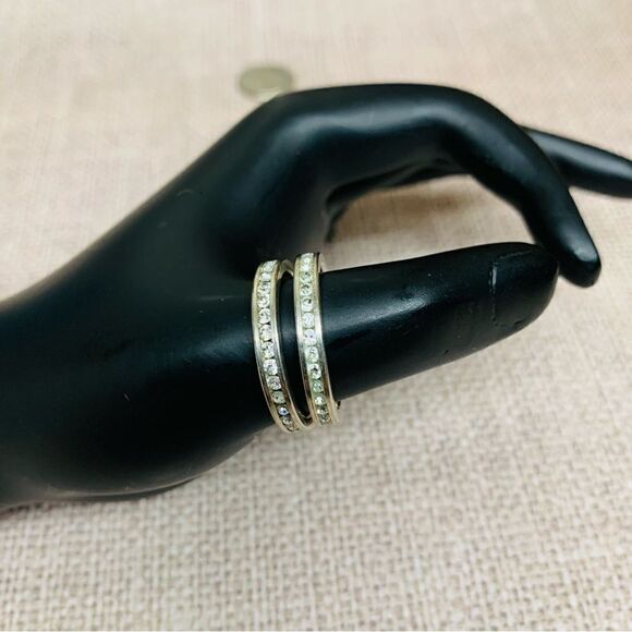 Silver Crystal Band Rings Set of 2 - Picture 2 of 2